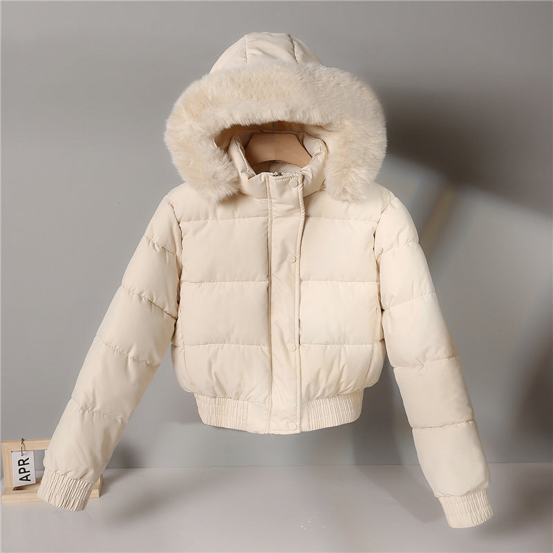 Damska krótka termiczna pikowana kurtka z removable faux fur hood i ribbed cuffs Lumaza