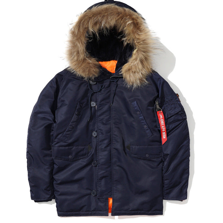 Męska expedition parka z detachable imitacja fur kapturem, termiczny paddwg, i rękaw organizer