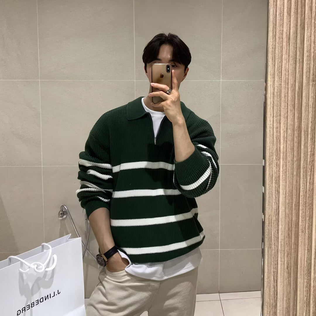 Męska Modny Krótka Rękaw Sweter z Stripes