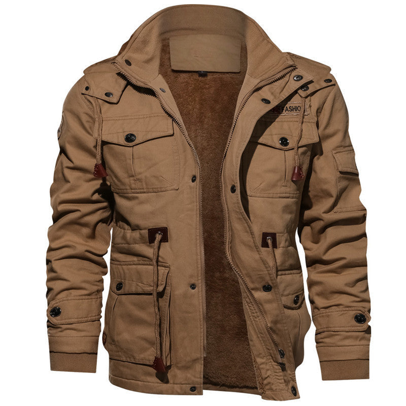 Męski Utility Płótno Kurtka z Polar teddy Podszewka, Drawstring, i Multi-Pockets