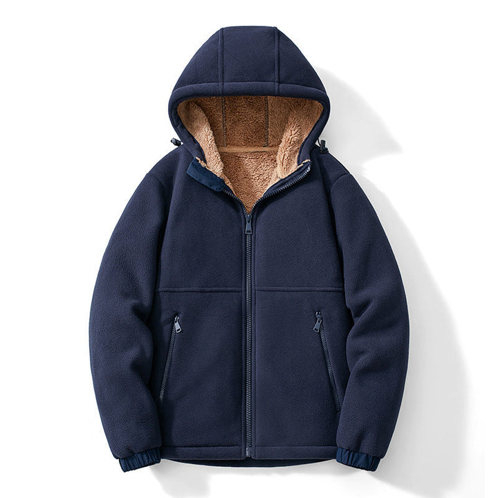 Męska polar kurtka z kapturem z teddy Podszewka, zippered Kieszenie, i regulowany Dół