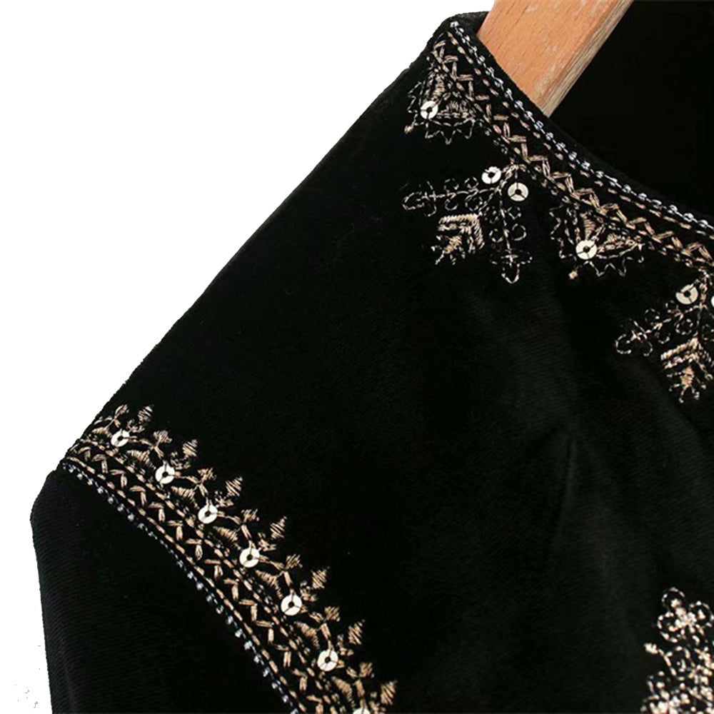 Damska welurowa krótka kurtka z OrnaMęskatal Bead i Decorative Embroidery Lumaza