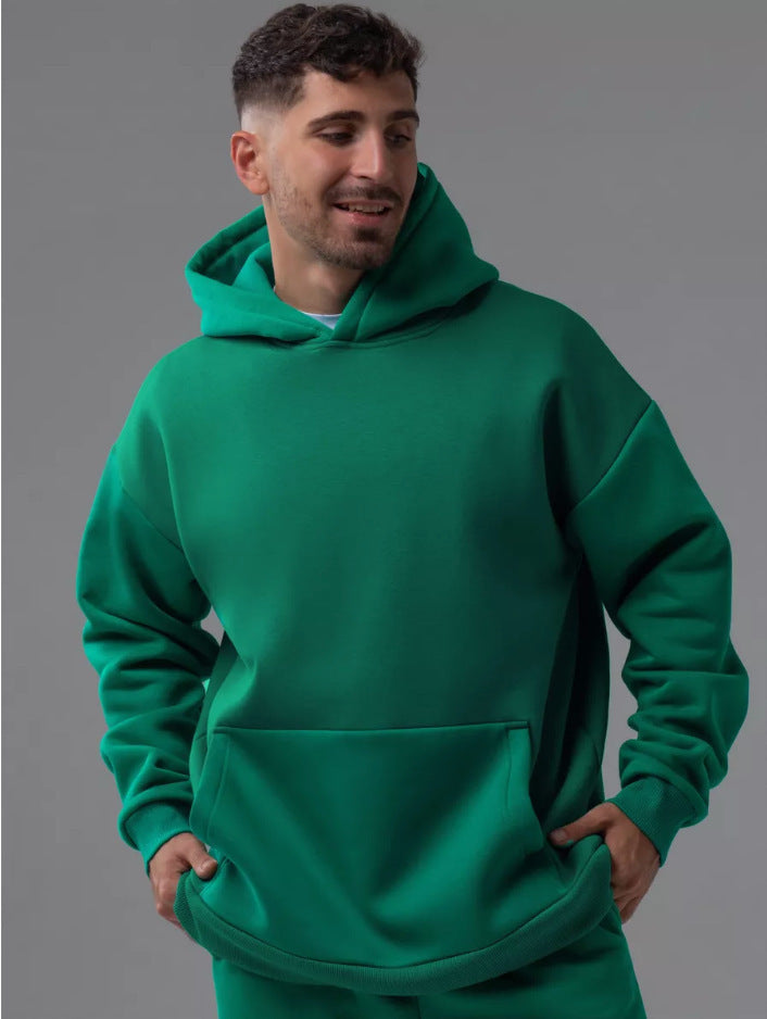 Męska heavy polar boxy bluza z kapturem z deep shoulder drop reinforced kaptur i kieszeń kangurka
