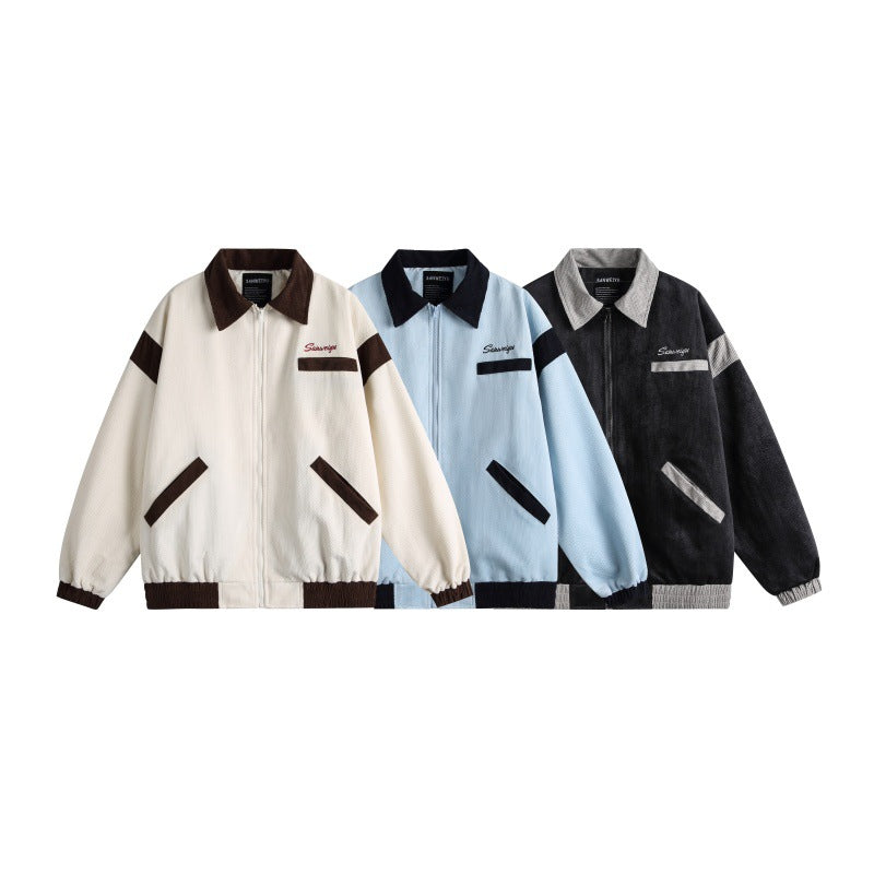 Unisex Harrington Bluzon Kurtka z Textured Tkanina i Kontrastowy Wykończenie