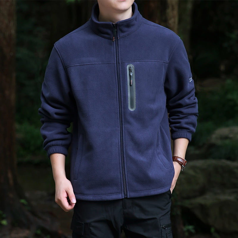 Męski Termiczny Microfleece Outdoorowy Kurtka z Kołnierz ze stójką, Wodoodporny Chest Zamek Kieszeń