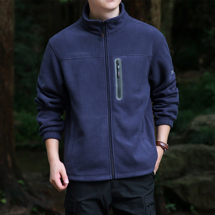 Męski Termiczny Microfleece Outdoorowy Kurtka z Kołnierz ze stójką, Wodoodporny Chest Zamek Kieszeń