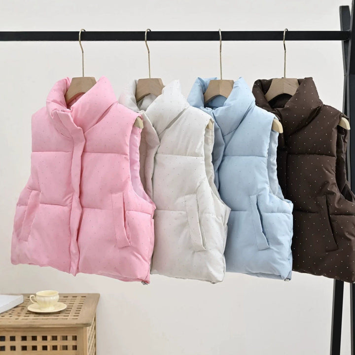 Damska Insulated Sleeveless Ocieplana Gilet z Pikowana Stójka