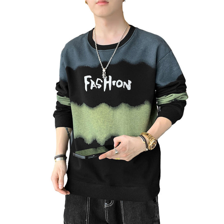 Męska Oversize Bluza z Tie-Dye Efekt, Okrągły Dekolt i Print