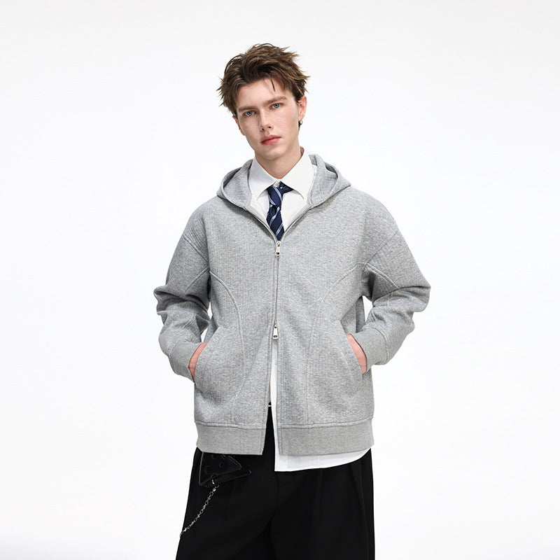 Herren Kapuzensweatjacke mit durchgehendem Reißverschluss, geripptem Saum und versteckten Seitentaschen