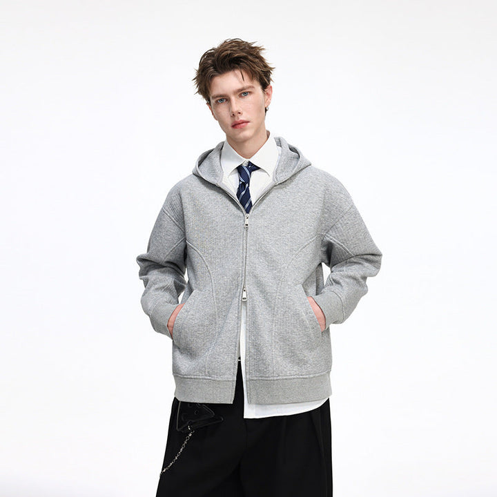Herren Kapuzensweatjacke mit durchgehendem Reißverschluss, geripptem Saum und versteckten Seitentaschen