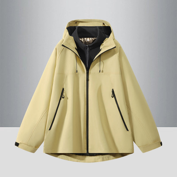 Męska Two-Tone softshell Hybrid kurtka z kapturem, Extended Back i wodoodporna zamkiems