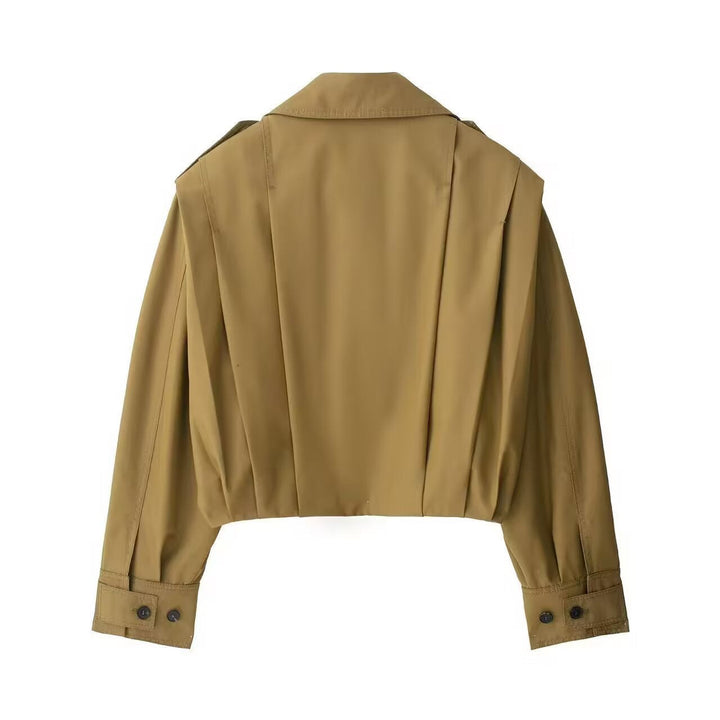 Damska krótka Trench Blouson kurtka z Pleats i Epaulettes Lumaza