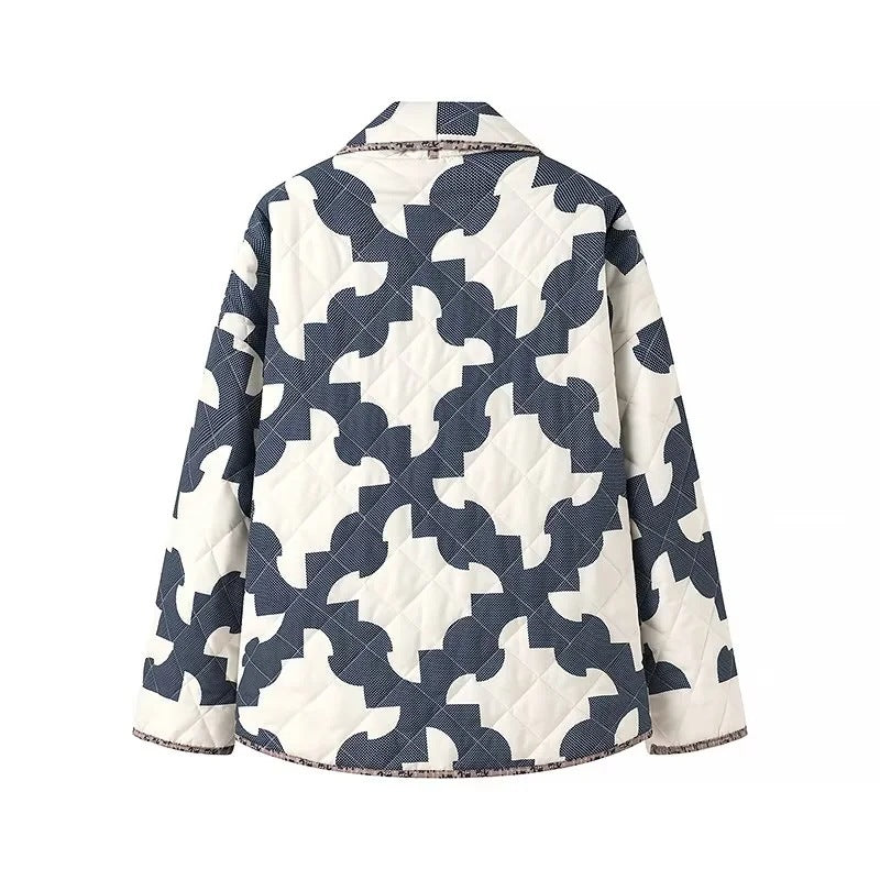 Damska pikowana oversize kurtka z Patchwork Pattern i Wide kimono rękawami Lumaza