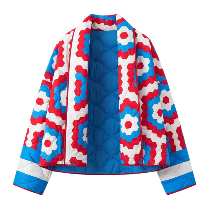 Damska pikowana kurtka in Patchwork Design z boxy oversize Silhouette Lumaza
