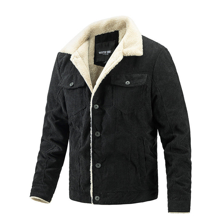 Męski Vintage Sztruks Kurtka w Trucker Styl z Sherpa Podszewka i Chest Flaps