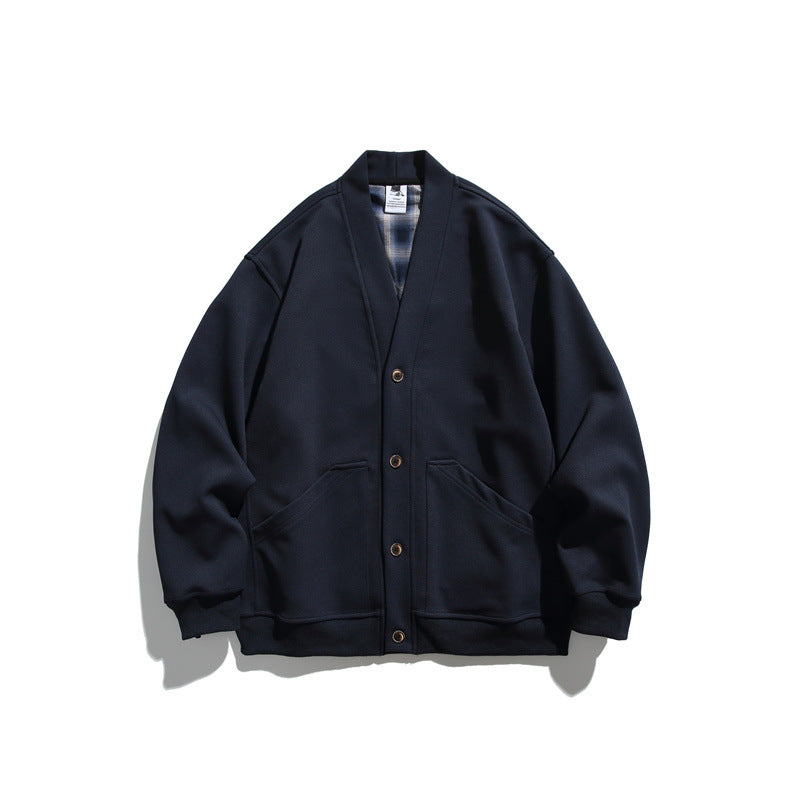 Unisex Oversize kardigan kurtka wykonana z heavyweight French terry z V-neck i naszywane kieszenie