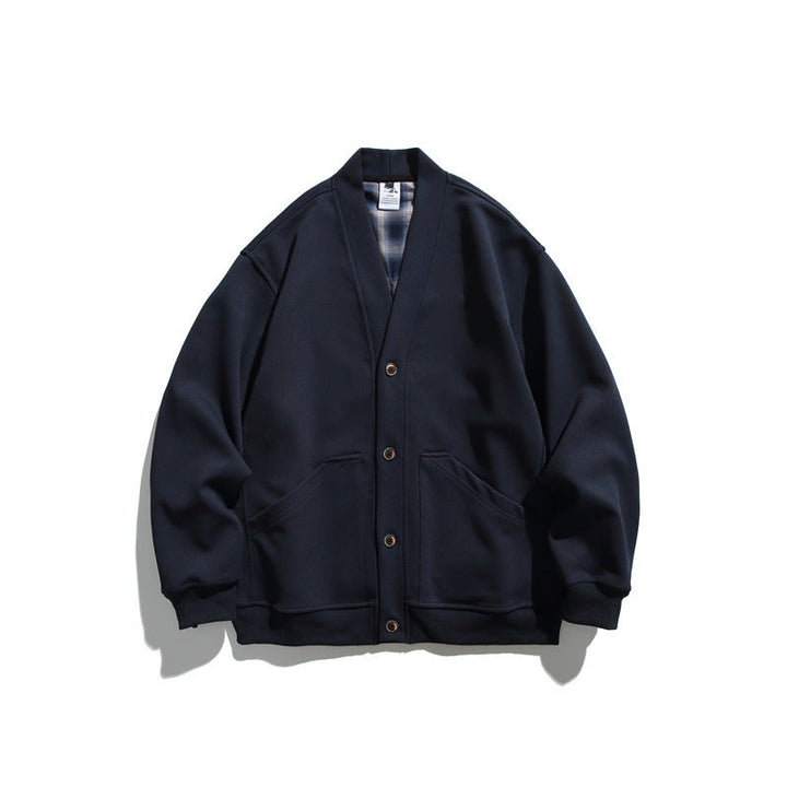 Unisex Oversize kardigan kurtka wykonana z heavyweight French terry z V-neck i naszywane kieszenie