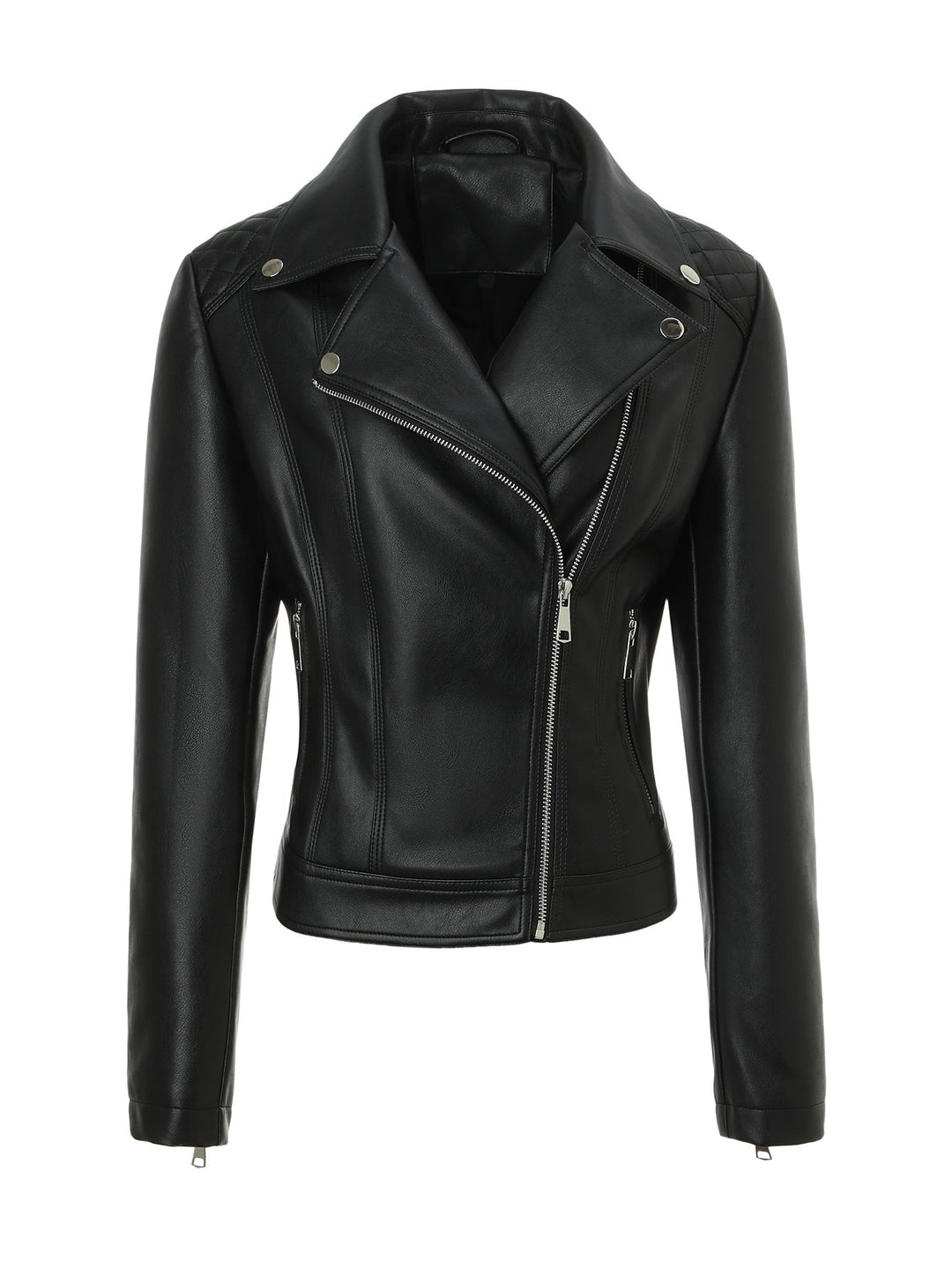 Damska taliowana Biker Leather kurtka z pikowana Shoulders Lumaza