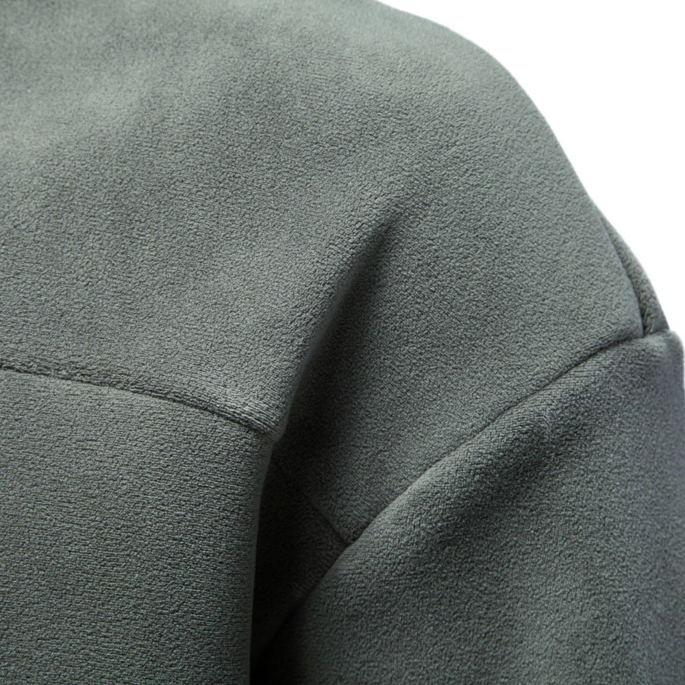 Męska Przytulny Microfleece Pulower z Stójka i Diagonal Ozdobny Stitches