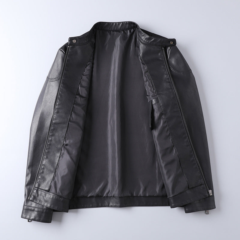 Męski Minimalist Imitacja skóry Blouson z Stójka i Side Kieszenie na zamek
