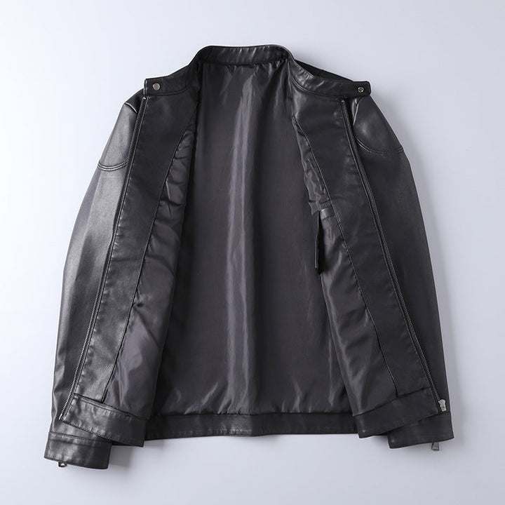 Męski Minimalist Imitacja skóry Blouson z Stójka i Side Kieszenie na zamek