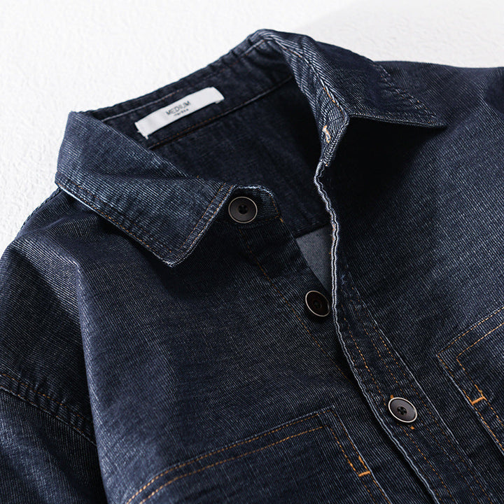 Męski Structured Denim Twill Koszula wierzchnia Kurtka z Large Naszywane kieszenie