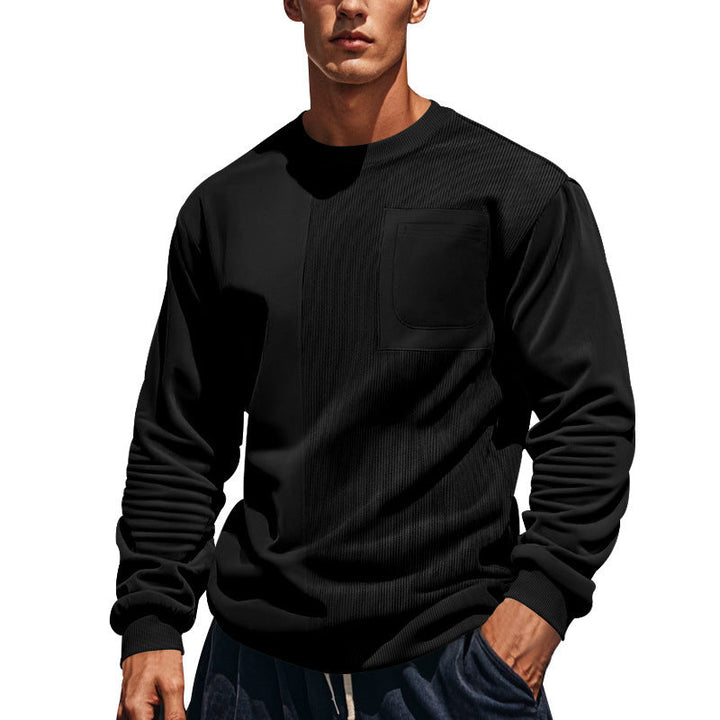 Męska strukturalny okrągły dekolt bluza z klatka piersiowa kieszeń i asymmetrical rib panel