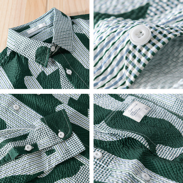 Męski Loose Patterned Bawełna Koszula wierzchnia z Crinkle Structure