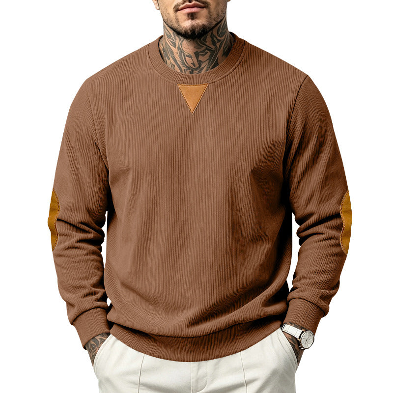 Męska Okrągły Dekolt Bluza z delikatna rib structure i elbow patches