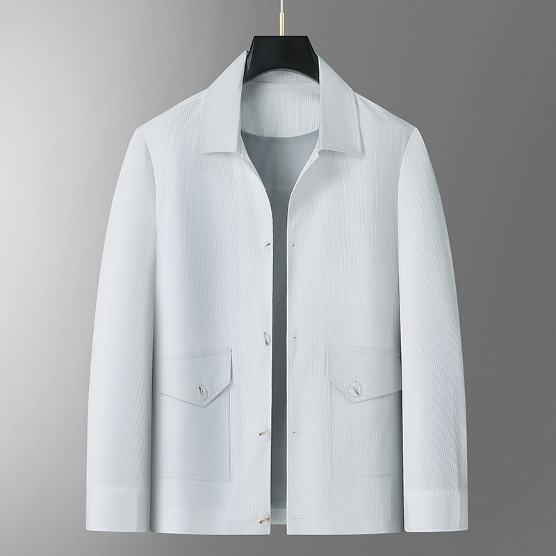 Męski przejściowy kurtka w minimalist styl roboczy z kieszenie z klapami