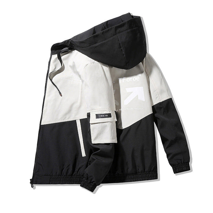 Męska Colorblock kapturemed utility kurtka z Prwt detale i Tactical kieszeniami