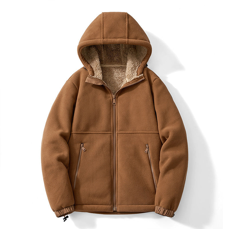 Męska polar kurtka z kapturem z teddy Podszewka, zippered Kieszenie, i regulowany Dół
