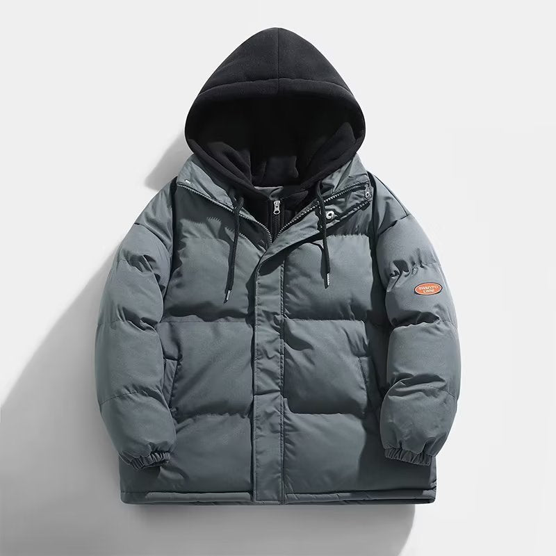 Męski Ocieplany Winter Puffer Kurtka z Two-Layer Kaptur i Elastic Mankiety