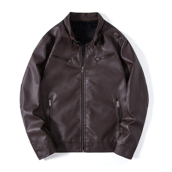 Męska elegancki imitacja skóra Blouson kurtka z stójką, zamkiem kieszeniami i termiczny Lwwg
