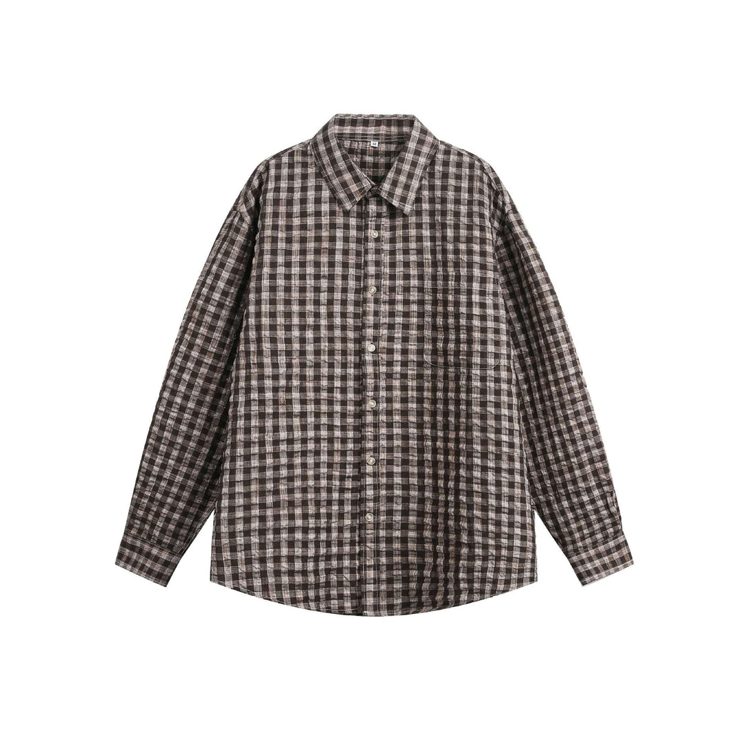 Unisex Oversize W kratę Kurtka koszulowa z Kieszeń i Miękki Textured Tkanina