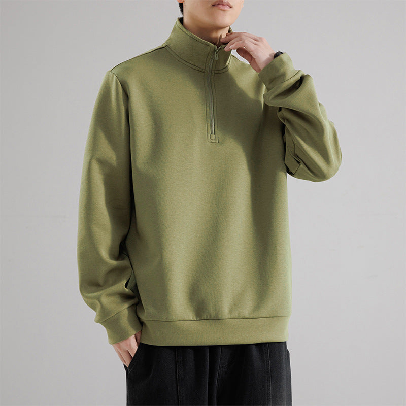 Męska Oversize Krótki zamek Bluza z Wysoki Stójka, Heavy French Terry i Minimalistyczny Fason