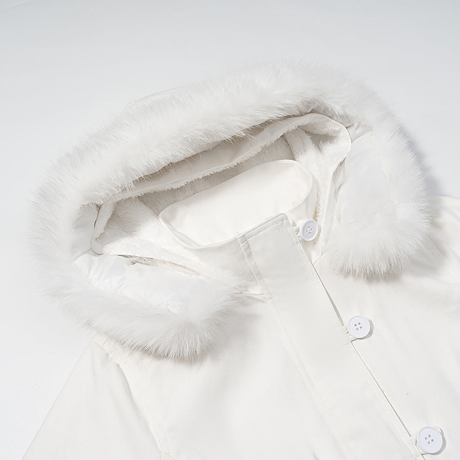 Damska krótka kurtka z ocieplana lining, hood z faux fur trim i ribbed dołem Lumaza