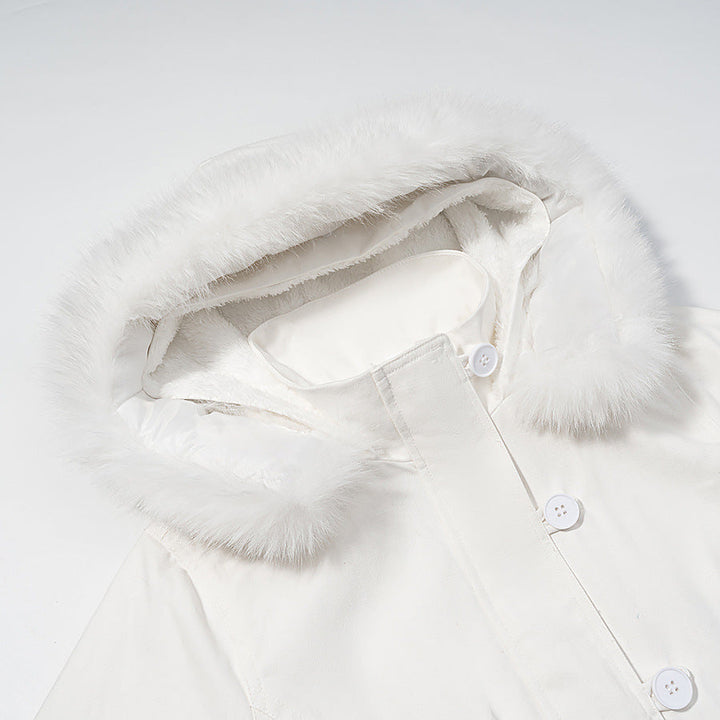 Damska krótka kurtka z ocieplana lining, hood z faux fur trim i ribbed dołem Lumaza