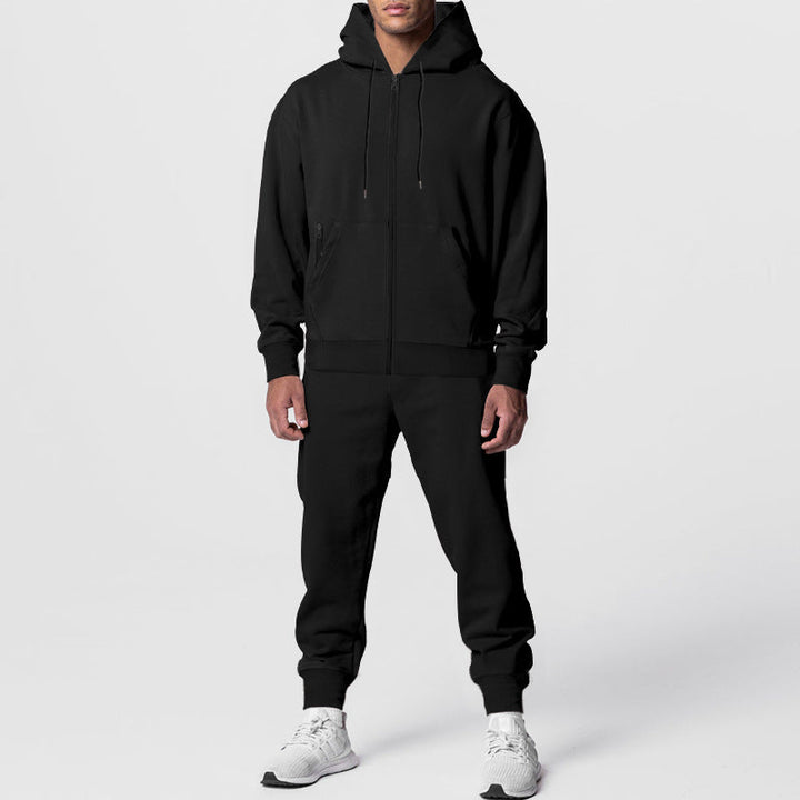Męska miejski bluza z zamkiem i kapturem z kieszeń kangurka i tapered joggery set
