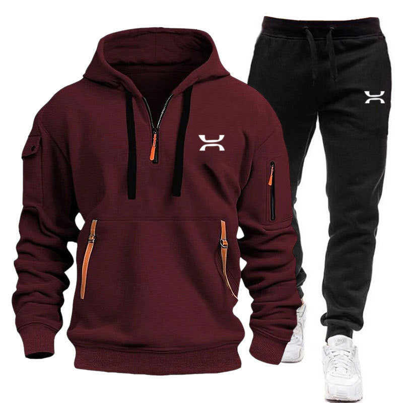 Męska Sportowa Bluza z kapturem i Tracksuit Set z Funkcjonalny Kieszenie i Sportowa Krój