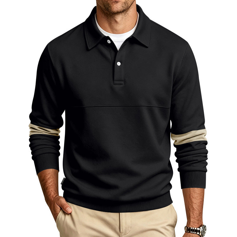 Męska sporty-Casual polo bluza z half-Listwa guzikowa i rękaw kontrastowy