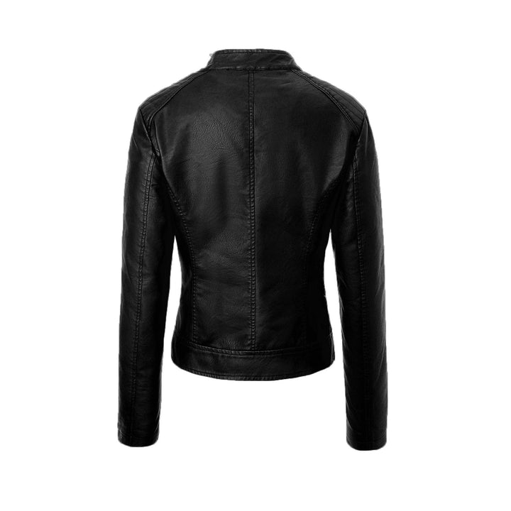 Damska dopasowana-krój Biker Leather kurtka z stójka kołnierzem Lumaza