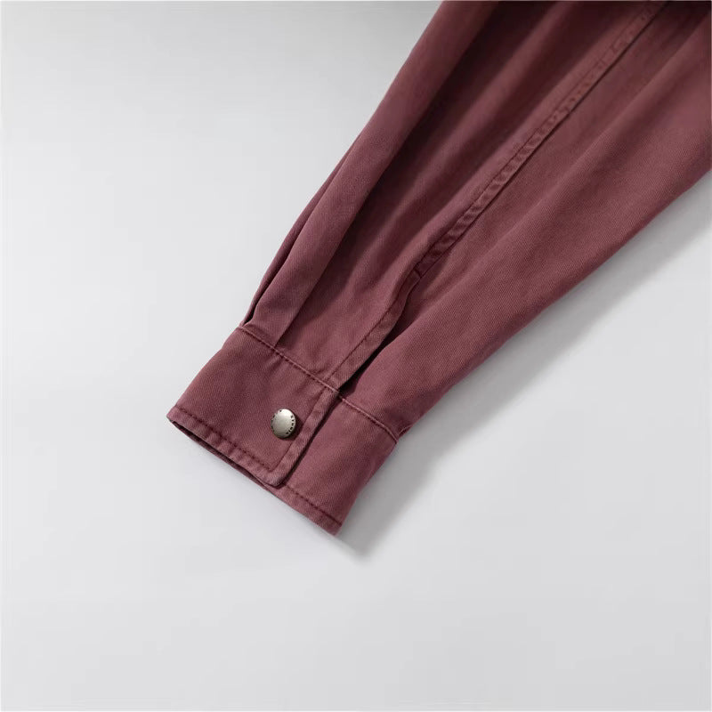 Damska luźny kurtka koszulowa wykonana z bawełna twill z asymmetric breast kieszeń