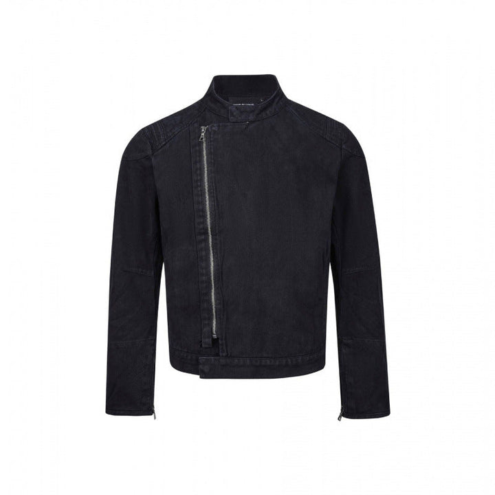 Męska Asymmetric krótka kurtka w Biker styl z stójką i Diagonal Metal zamkiem