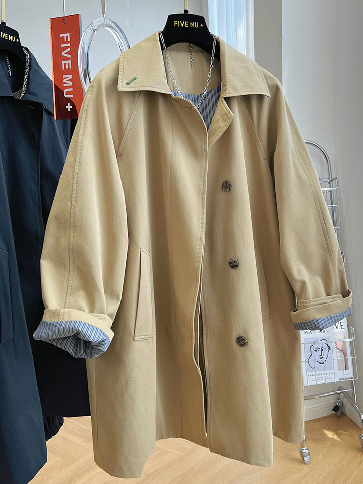 Damska oversize trencz z Raglan rękawami, Concealed guzikami listwą &amp; regulowanym Cuffs Lumaza