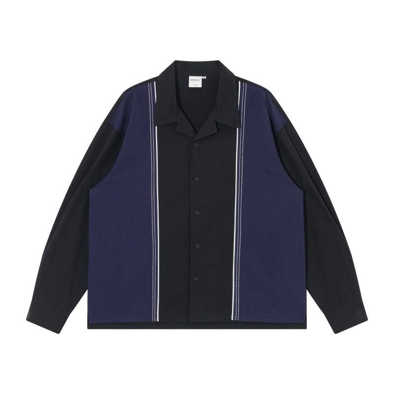 Męska loose boxy kurtka koszulowa z panels, vertical dekoracyjne szwy i lapel kołnierzem