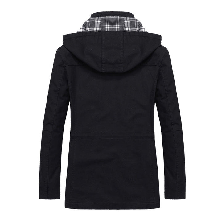 Męski Płótno Field Parka z Kaptur, Checked Podszewka i Multi-function Kieszenie