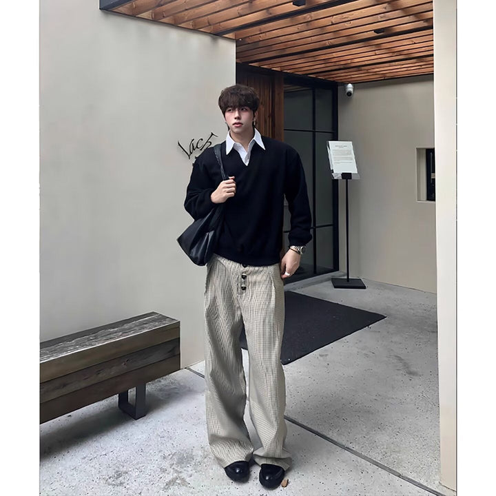 Męska modny oversize sweter z V-neck