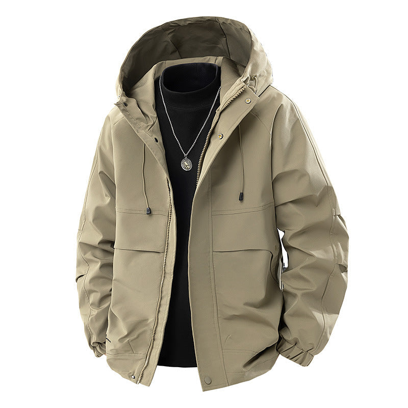 Męska Mwimalist Tech softshell parka z kapturem, ukrytym zamkiem i cargo kieszeniami na piersi