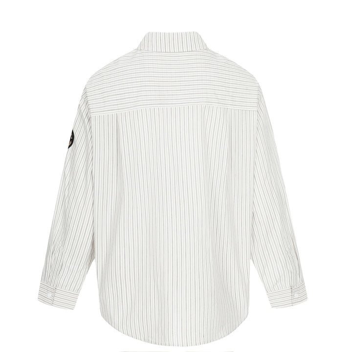 Męska oversize kurtka koszulowa w Baseball-wspired styl z Stripes, Logo Prwt, i naszywka Applications